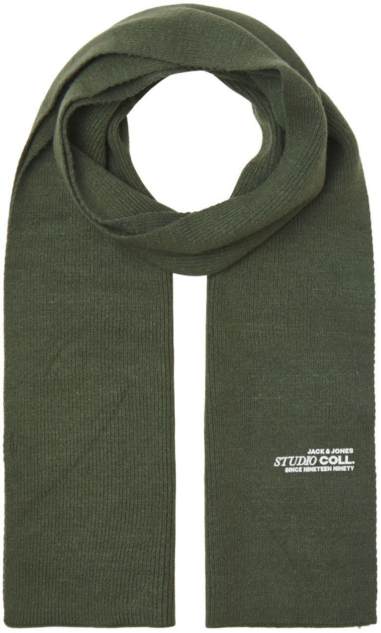 JACK & JONES Šál 'JACCOLL'  tmavozelená / biela
