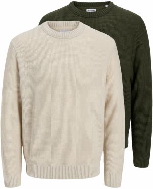 JACK & JONES Sveter 'JJROY'  béžová / tmavozelená