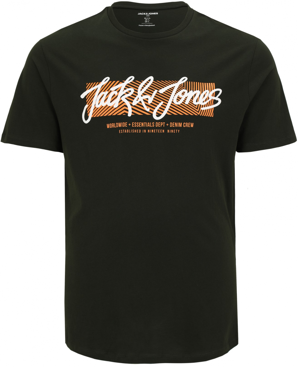 Jack & Jones Plus Tričko 'JJURBAN'  jedľová / oranžová / biela