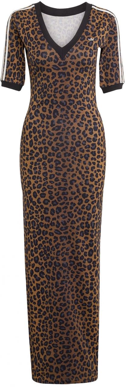 ADIDAS ORIGINALS Šaty 'Leopard V-Neck Maxi'  hnedá / tmavosivá / čierna / biela
