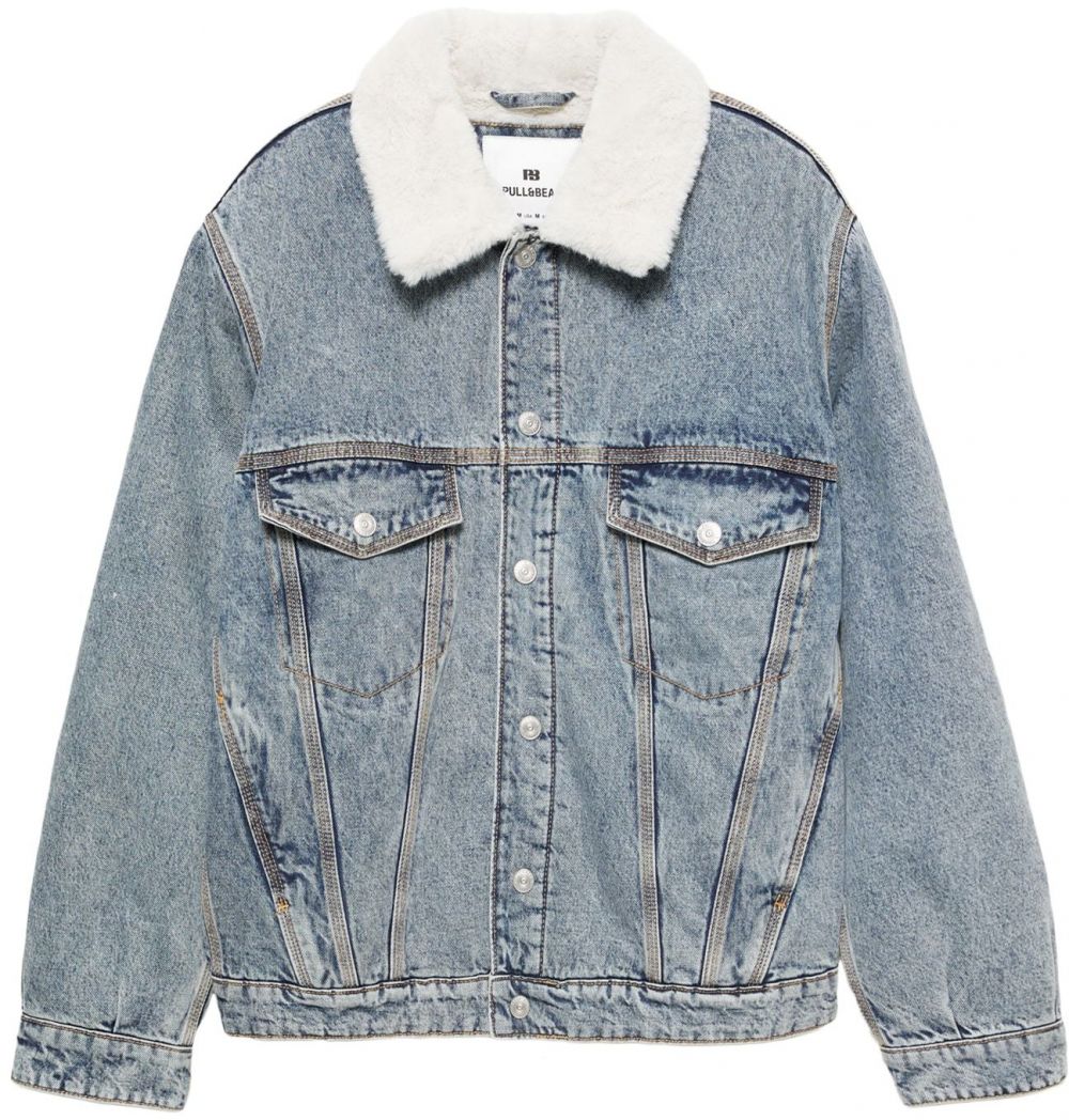 Pull&Bear Zimná bunda  modrá denim / biela