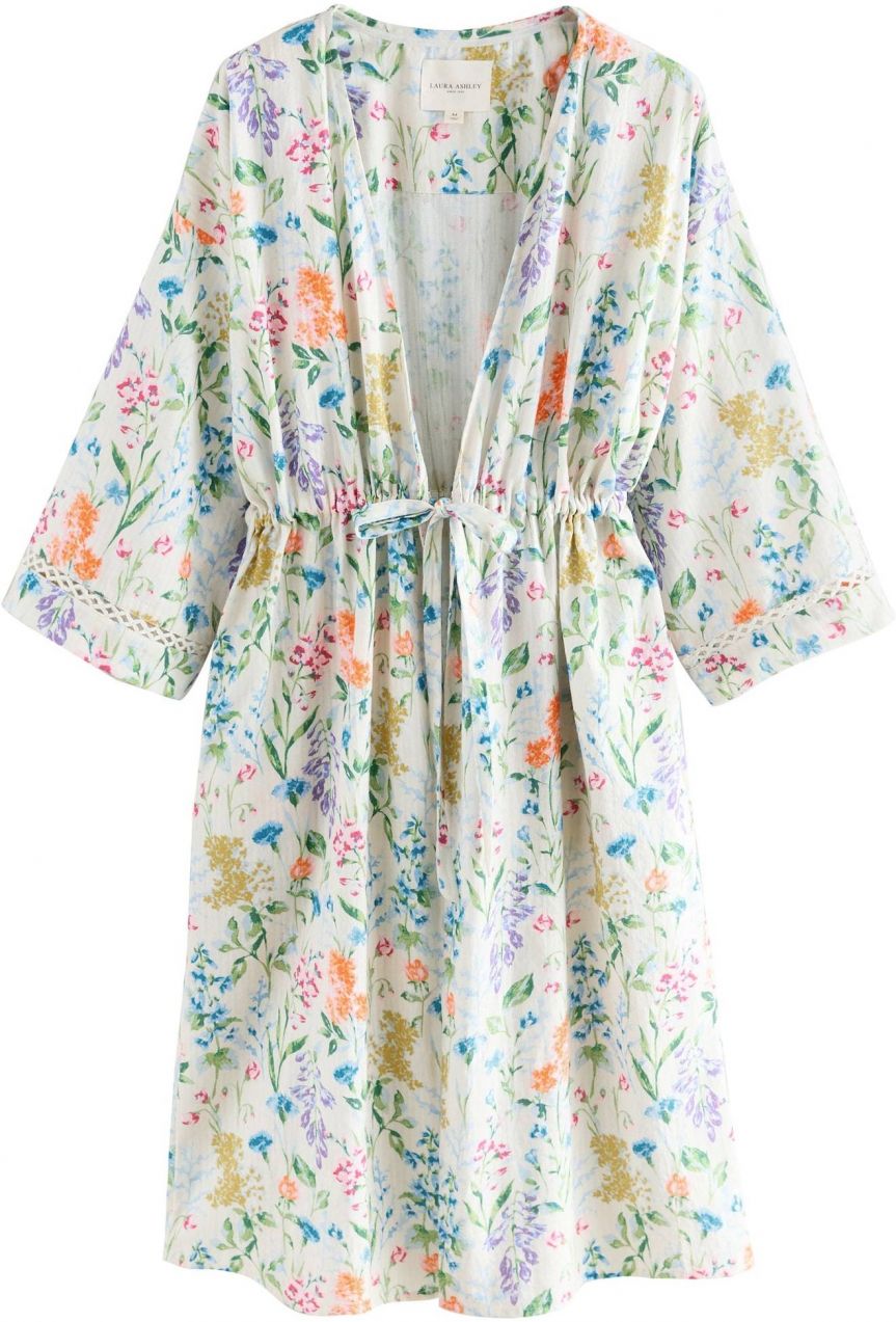 LAURA ASHLEY Dlhý župan  krémová / azúrová / trávovo zelená / koralová