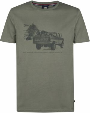 Petrol Industries Tričko  sivá / zelená
