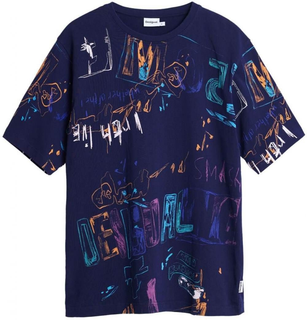 Desigual Tričko  indigo / oranžová / biela