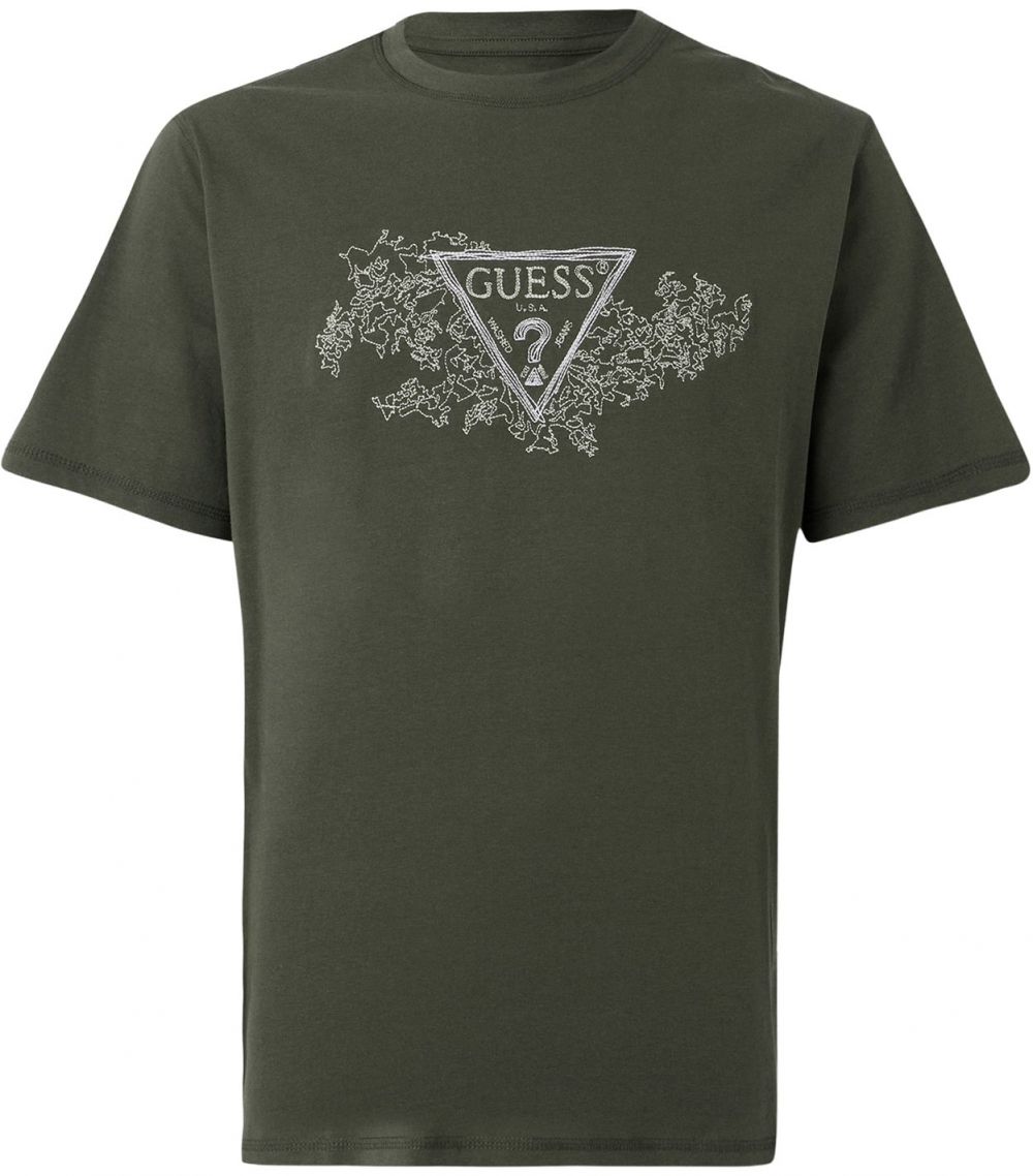 GUESS Tričko  béžová / tmavozelená / biela