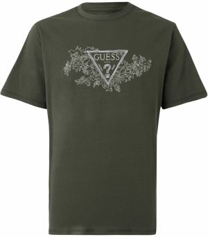 GUESS Tričko  béžová / tmavozelená / biela