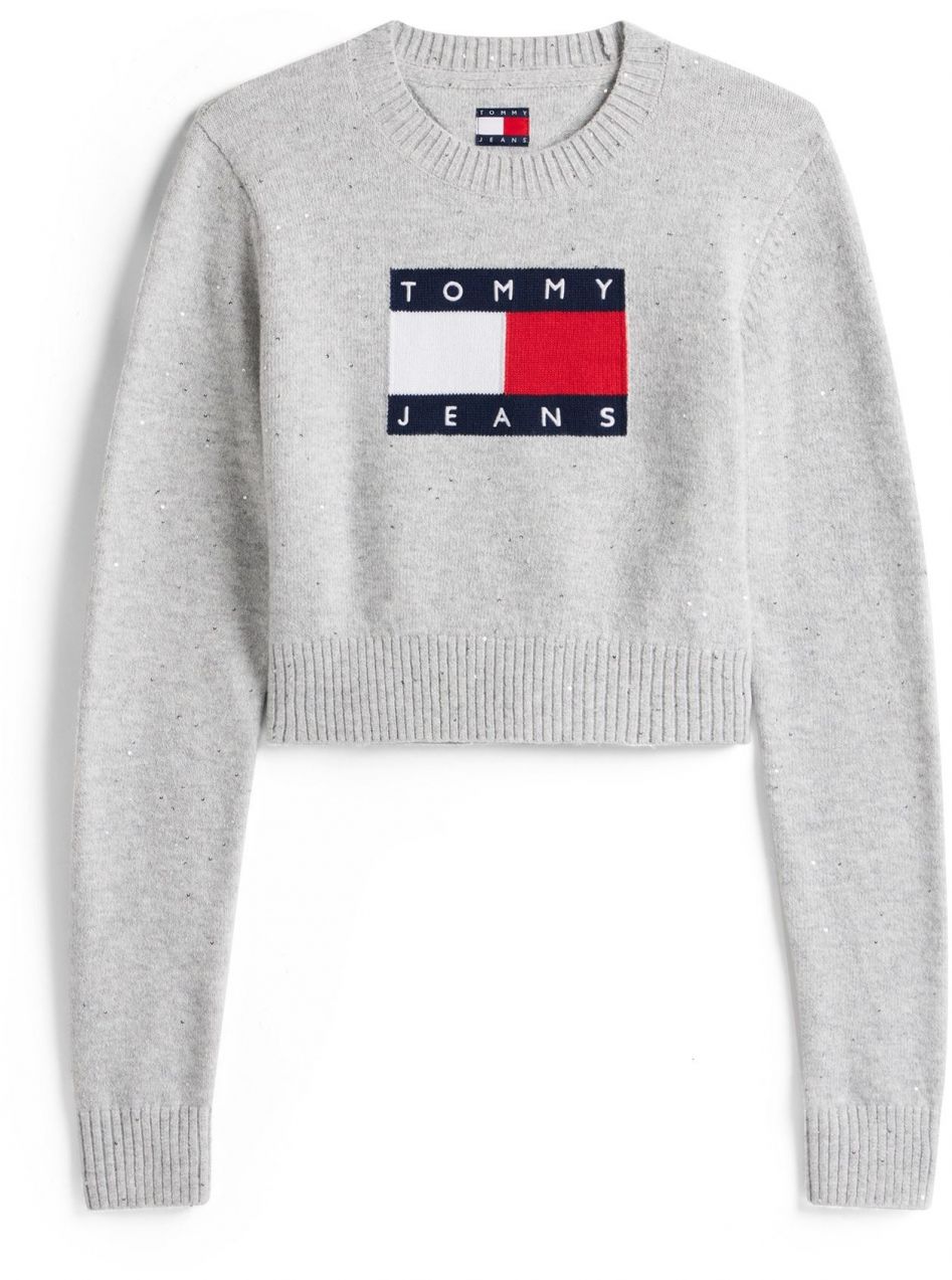 Tommy Jeans Sveter  námornícka modrá / svetlosivá / červená / biela