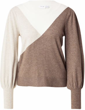 VILA Sveter 'VIKerry'  béžová melírovaná / hnedá melírovaná / perlovo biela