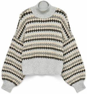 VERO MODA Sveter 'VMGAIVA'  piesková / svetlosivá / čierna