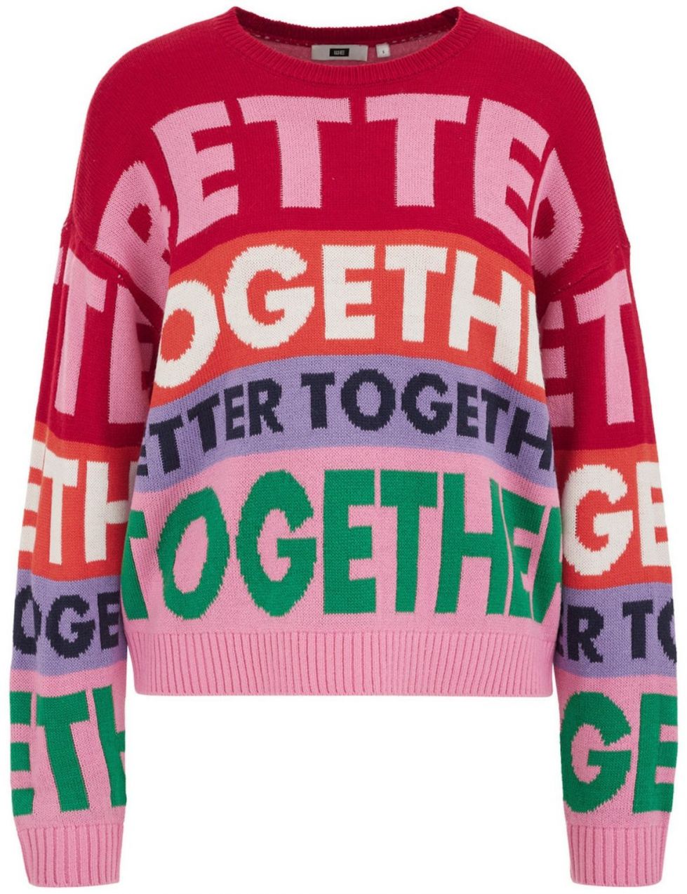 WE Fashion Sveter  zelená / ružová / tmavočervená / biela