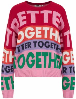 WE Fashion Sveter  zelená / ružová / tmavočervená / biela