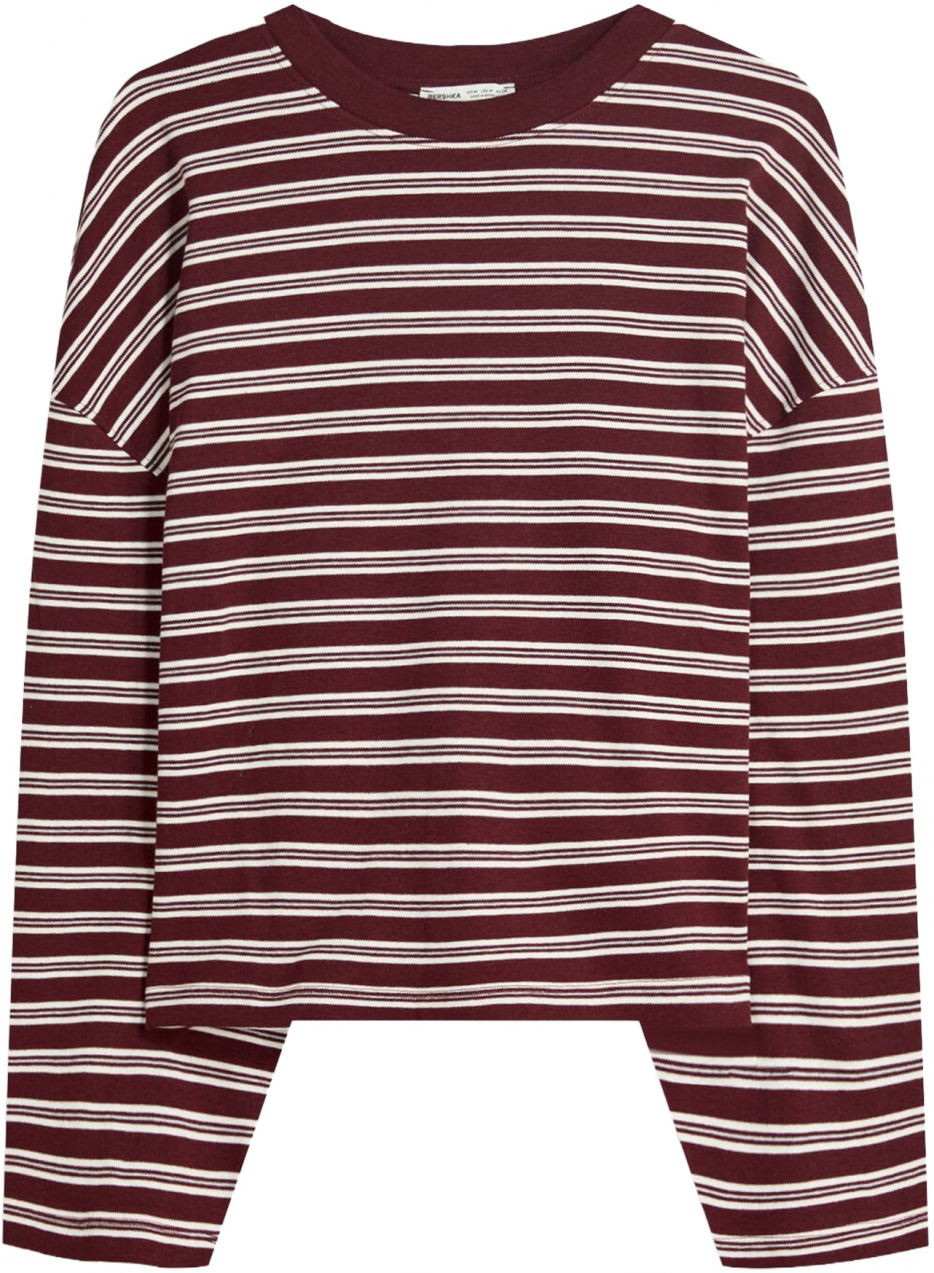 Bershka Tričko  karmínovo červená / biela