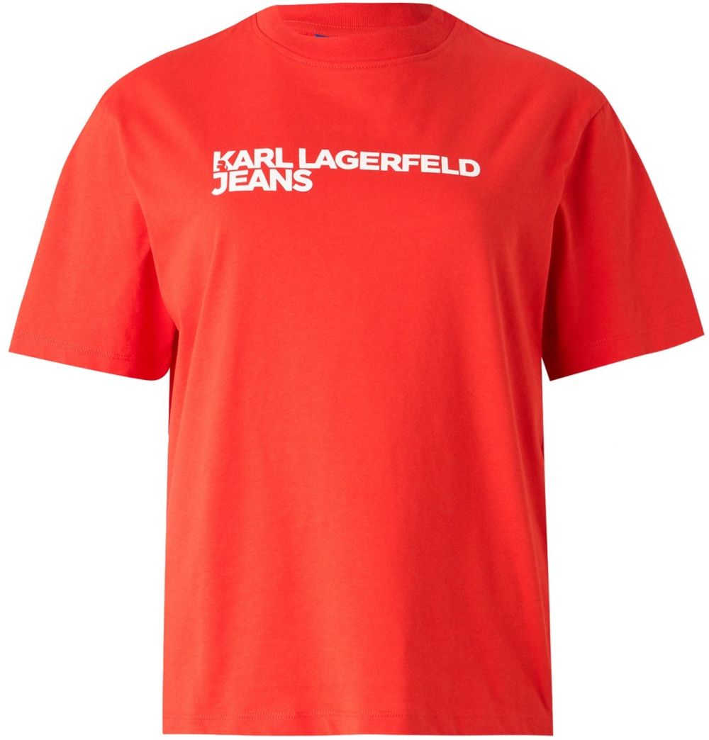 KARL LAGERFELD JEANS Tričko 'ESSENTIAL'  oranžovo červená / biela