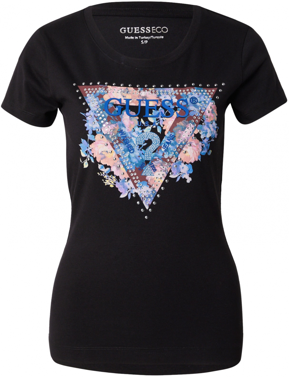 GUESS Tričko 'PEONY'  nebesky modrá / ružová / burgundská / čierna