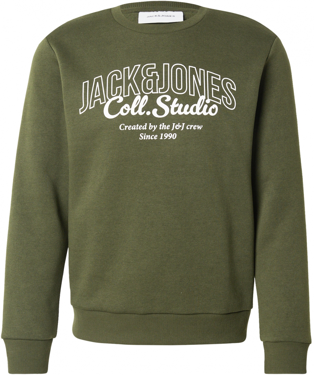 JACK & JONES Mikina 'JJMAKOTO'  olivová / biela