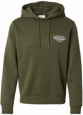 JACK & JONES Mikina 'JJMAKOTO'  tmavozelená / biela