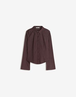 Bershka Blúzka  čokoládová / biela