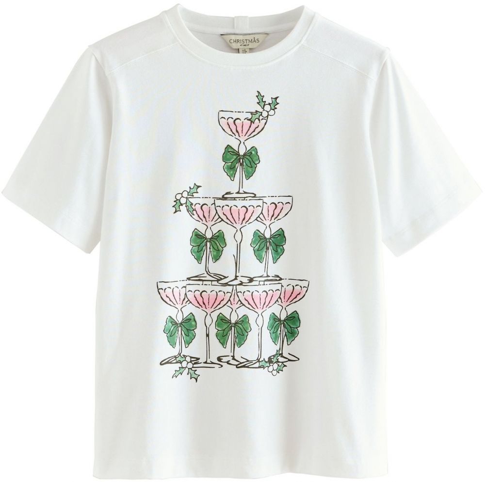 Next Tričko 'Festive Champagne Tower'  svetlobéžová / zelená / ružová / čierna