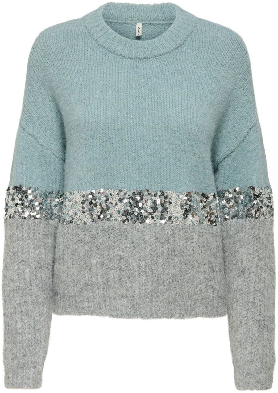 ONLY Sveter 'ONLMAINE'  vodová / sivá melírovaná / strieborná