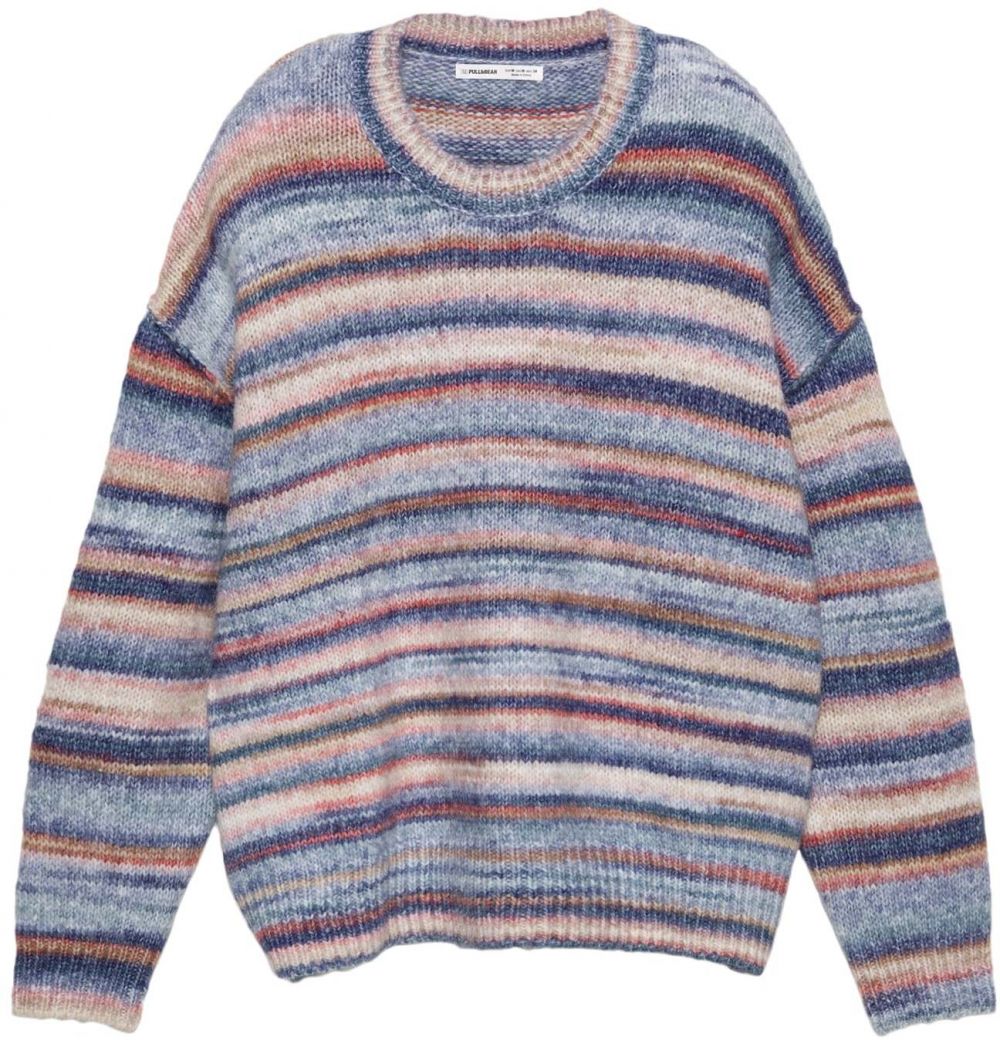 Pull&Bear Sveter  modrá / opálová / svetlofialová / krvavo červená