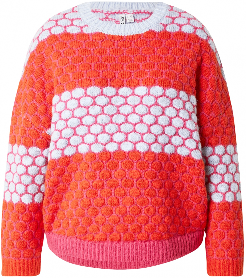 PIECES Curve Sveter 'PCJANEL'  svetlomodrá / tmavooranžová / pastelovo ružová