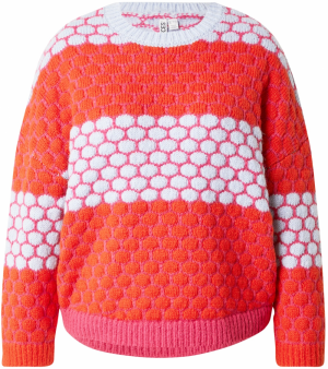 PIECES Curve Sveter 'PCJANEL'  svetlomodrá / tmavooranžová / pastelovo ružová