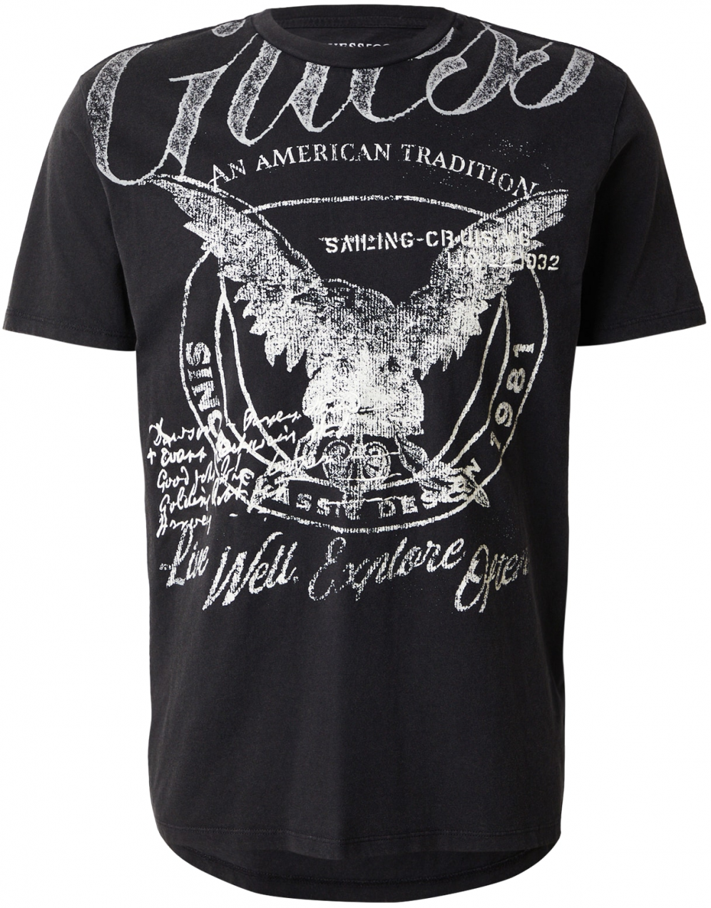 GUESS Tričko 'LIVE WELL'  čierna / biela