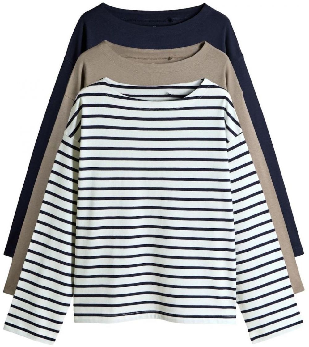 The Set Tričko  tmavobéžová / námornícka modrá / biela