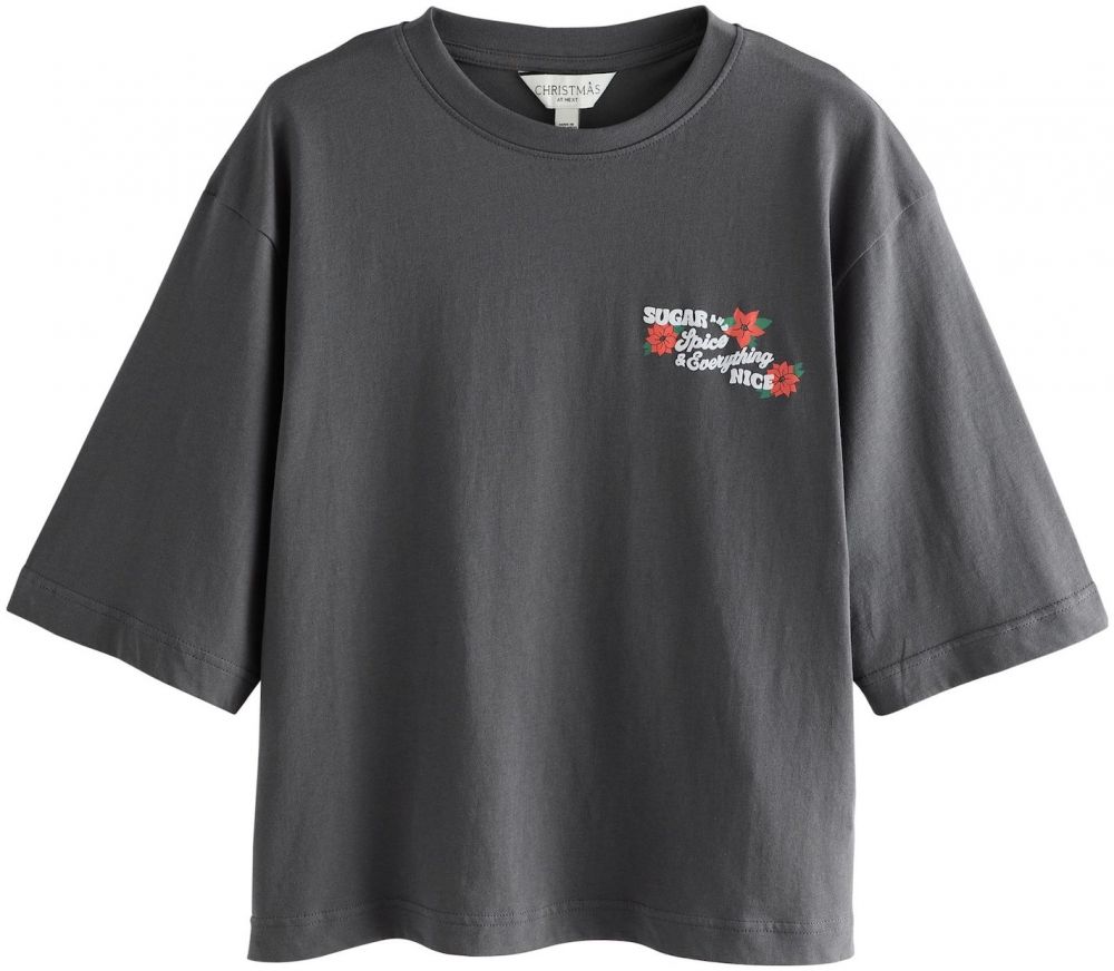 Next Tričko 'Sugar And Spice'  tmavosivá / tmavozelená / červená / biela