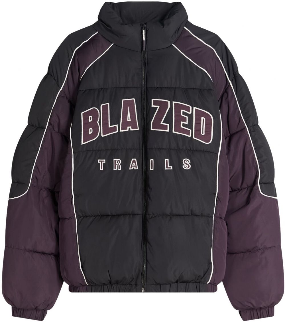 Bershka Zimná bunda  baklažánová / čierna / biela
