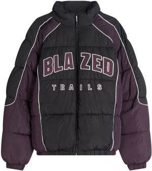 Bershka Zimná bunda  baklažánová / čierna / biela
