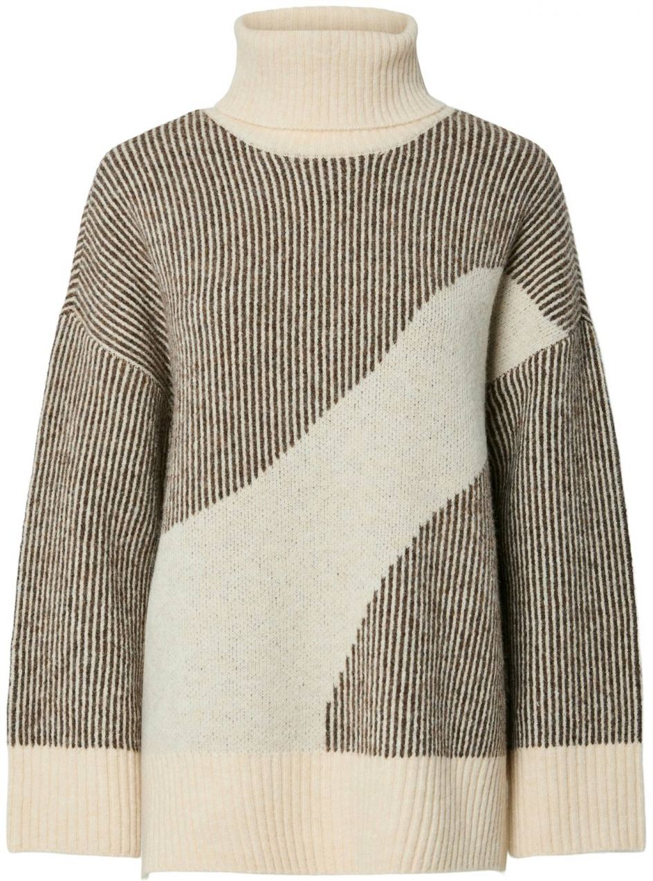 PIECES Sveter 'LINNA'  krémová / tmavohnedá
