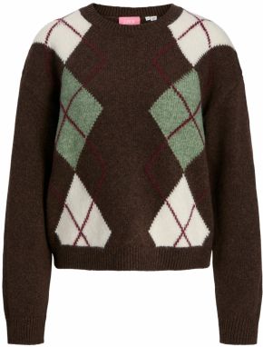 JJXX Sveter 'HARVI'  tmavohnedá / mätová / karmínovo červená / biela