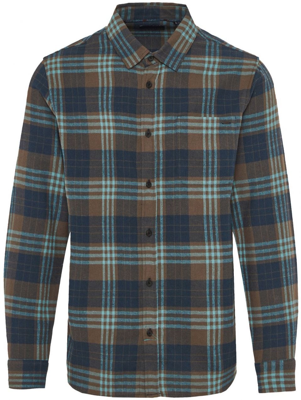 Funky Buddha Košeľa  tmavomodrá / hnedá / petrolejová