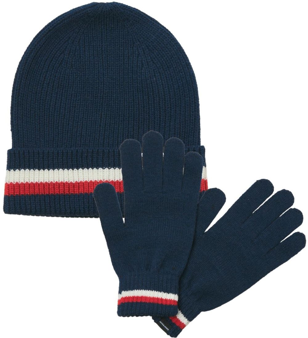 JACK & JONES Čiapky 'JACMAKE'  námornícka modrá / jasne červená / biela