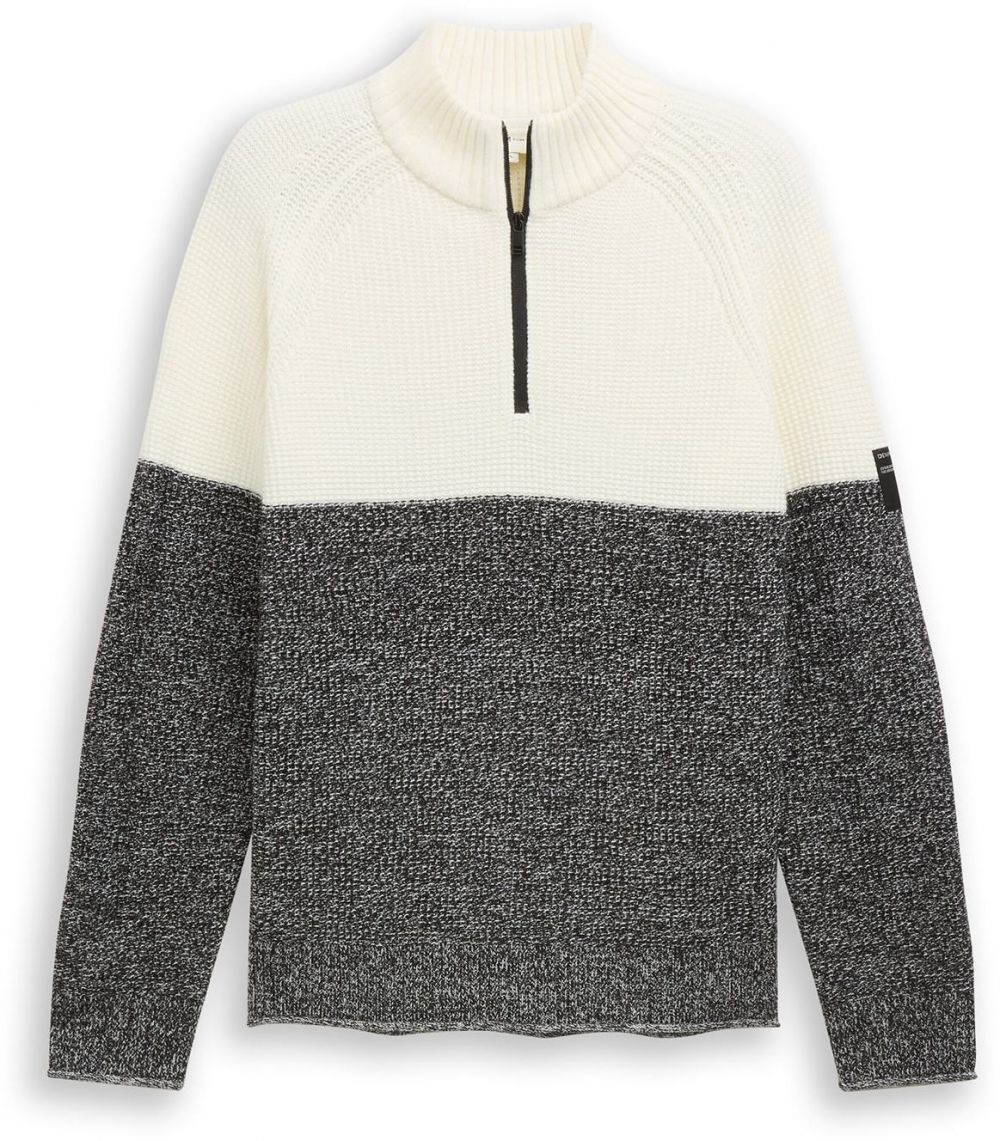 TOM TAILOR DENIM Sveter  čierna melírovaná / biela