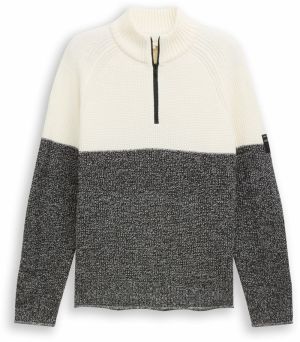 TOM TAILOR DENIM Sveter  čierna melírovaná / biela