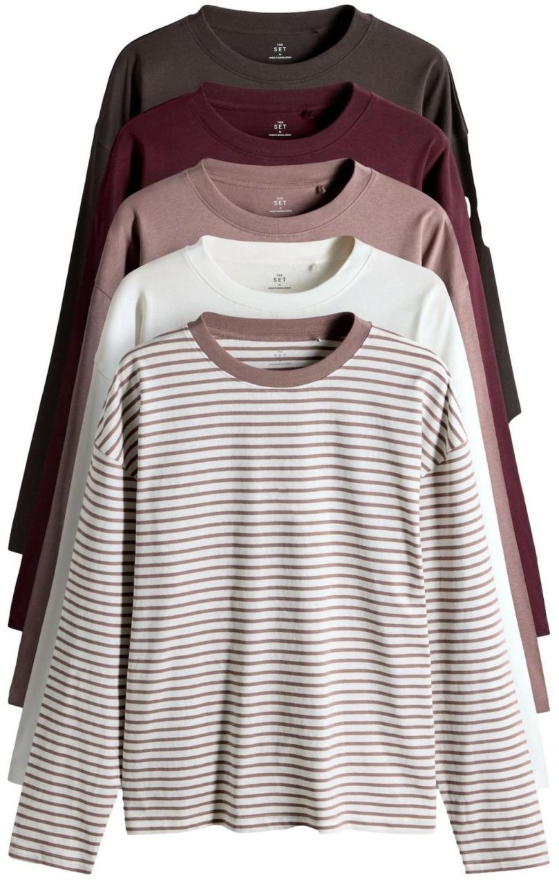 The Set Tričko  tmavohnedá / farba lesného ovocia / staroružová / biela