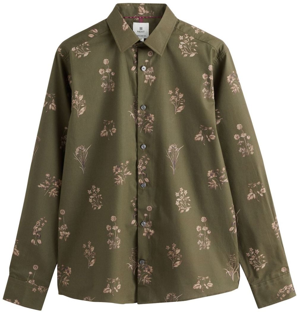 Next Košeľa 'Kew Garden'  béžová / tmavobéžová / kaki