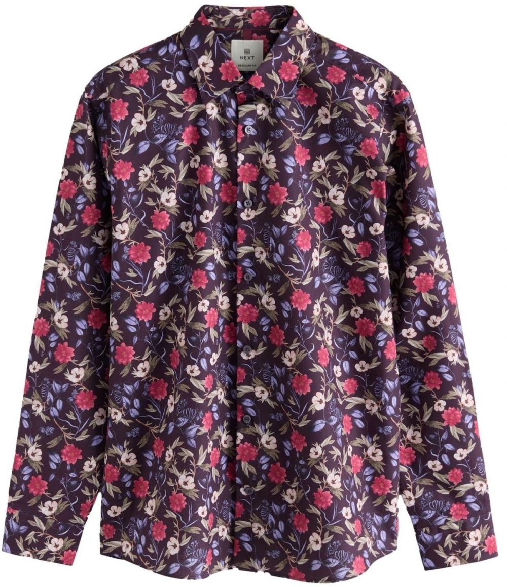 Next Košeľa  tmavomodrá / olivová / farba lesného ovocia / černicová