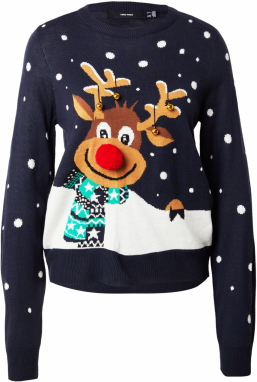 VERO MODA Sveter 'VMFROSTYDEER'  námornícka modrá / hnedá / zelená / biela