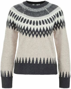 WE Fashion Sveter  sivobéžová / tmavosivá / biela