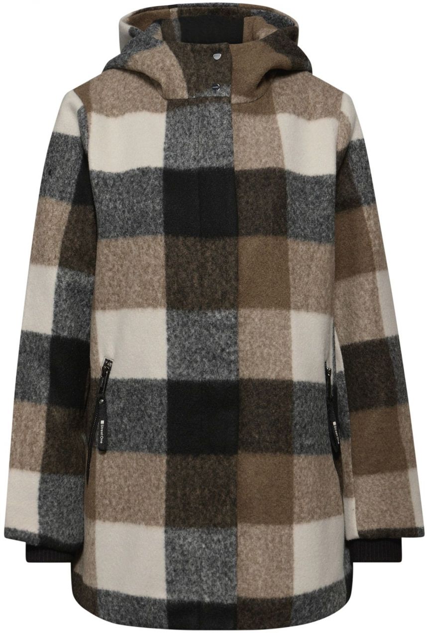 STREET ONE Prechodná bunda  hnedá melírovaná / sivá melírovaná / čierna / biela