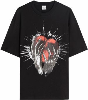 Bershka Tričko 'HEART'  antracitová / svetločervená / čierna / biela