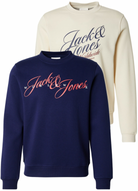 JACK & JONES Mikina 'JORINWOOD'  modrá / biela / biela ako vlna