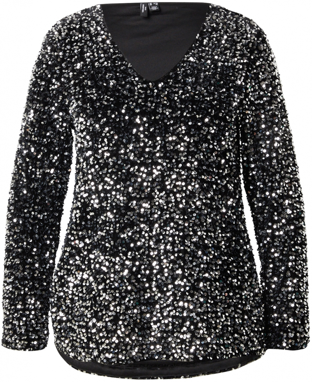 Vero Moda Curve Tričko 'VMCBELLA'  čierna / strieborná