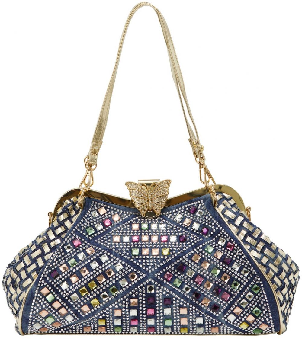 faina Listová kabelka  modrá denim / zlatá / svetlozelená / ružová