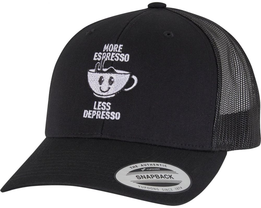 Mister Tee Čiapka 'More Espresso Less Depresso'  čierna / biela