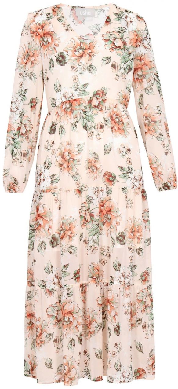 Usha Šaty  béžová / krémová / tmavohnedá / trávovo zelená