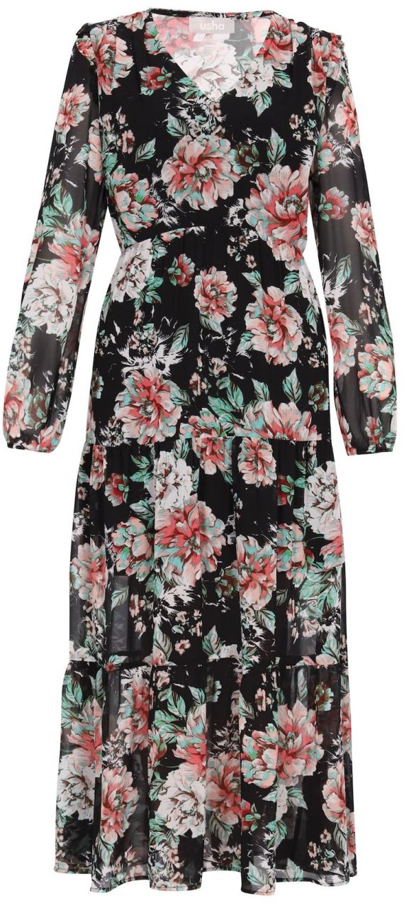 Usha Šaty  trávovo zelená / karmínovo červená / čierna